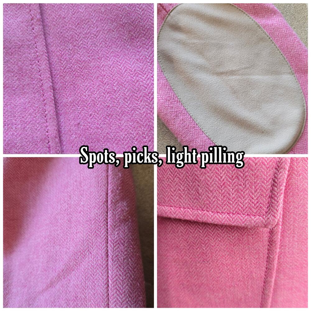 Pink Blazer Size 4 Banana Republic Jacket Wool Herringbone Elbow Patches - Picture 6 of 11